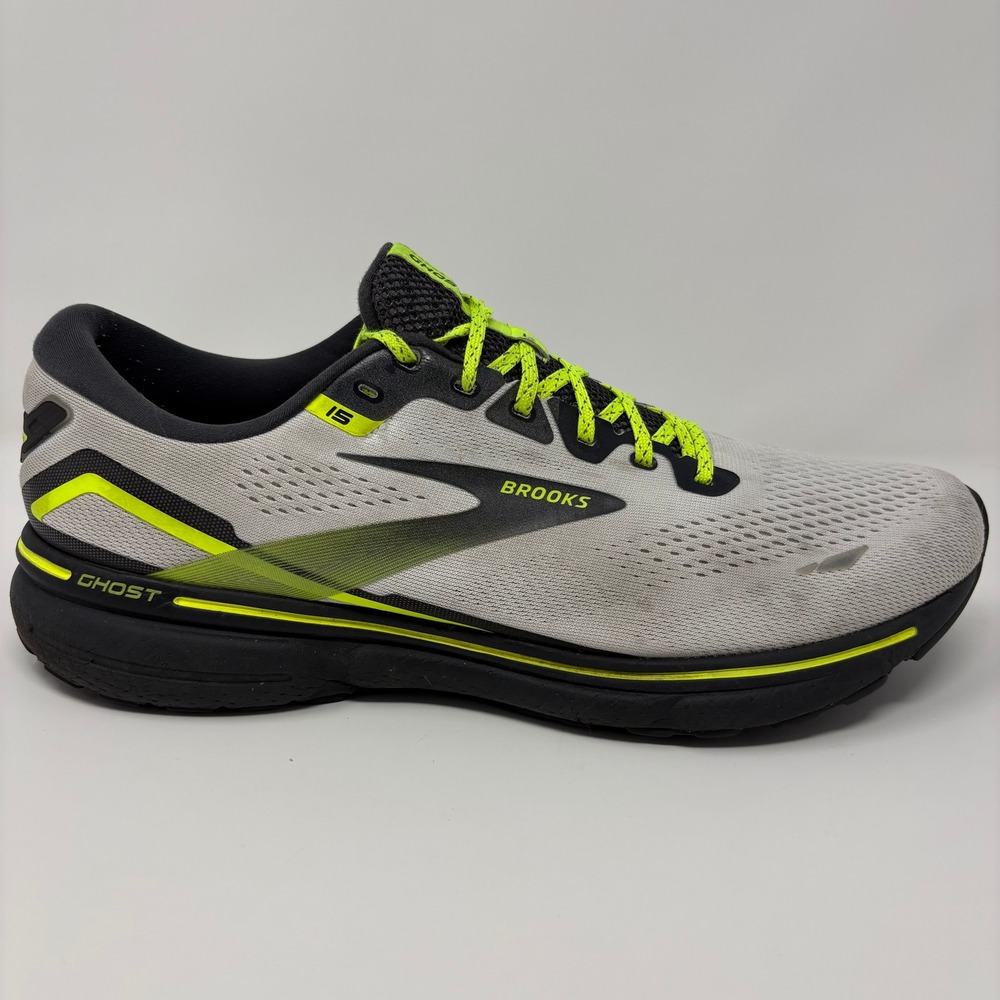 Brooks Ghost 15 Men's Size 12 Grey Black Yellow Running Shoes (1103931D125)